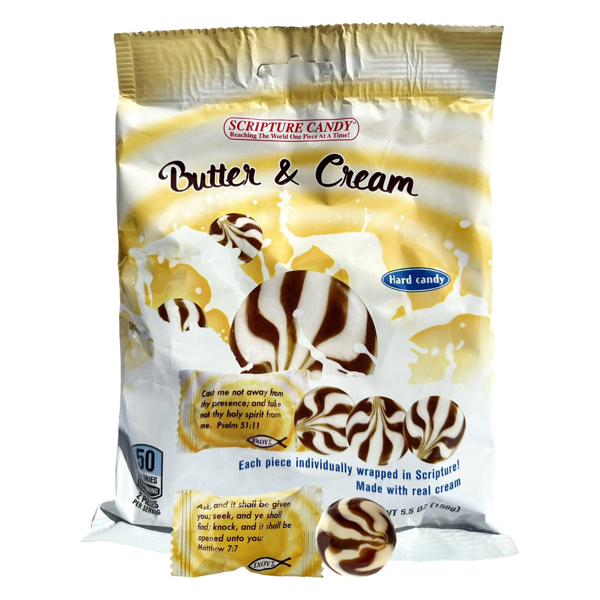 Scripture Candy Butter & Cream Hard Candy, front of the package