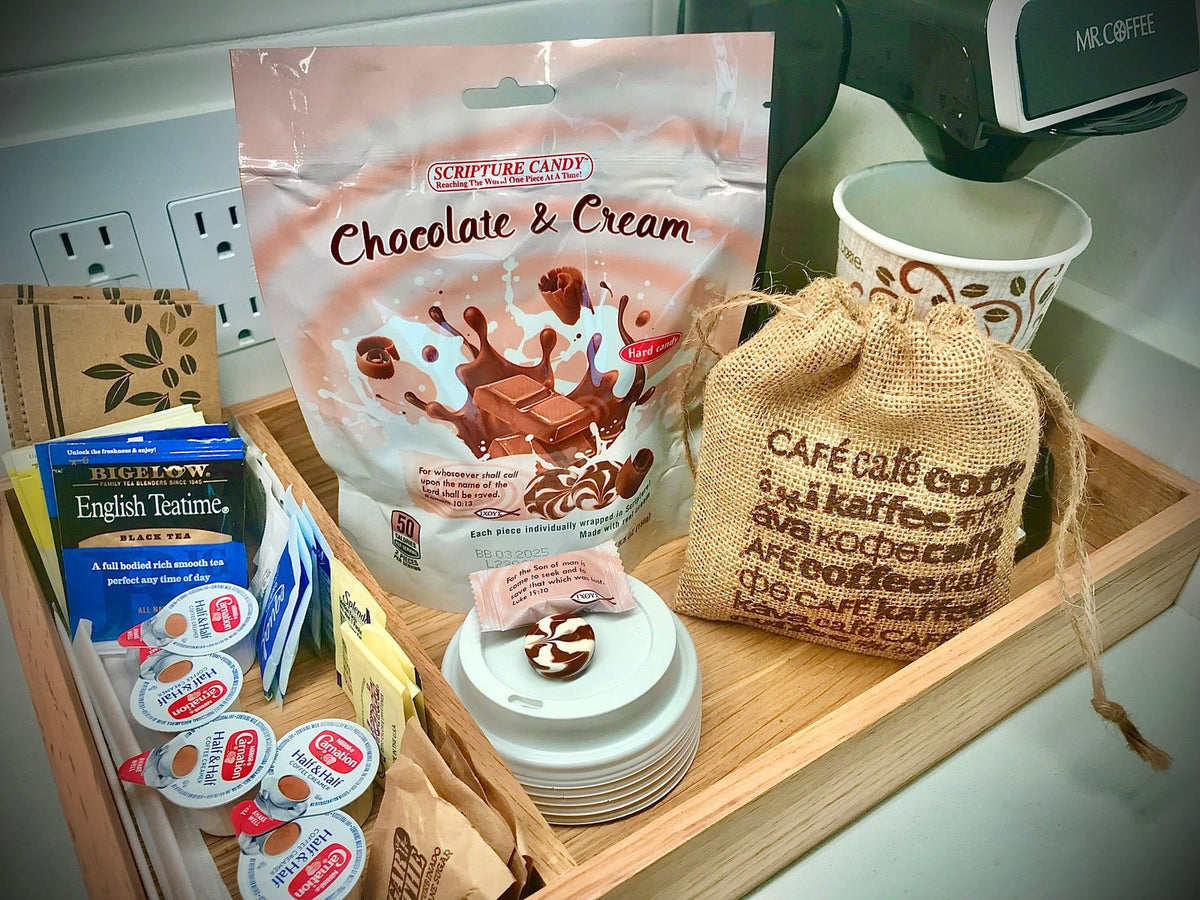 Scripture Candy Chocolate & Cream Hard Candy shown in use