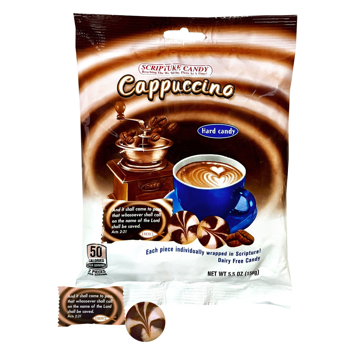 Scripture Candy Cappuccino Hard Candy, front of the package