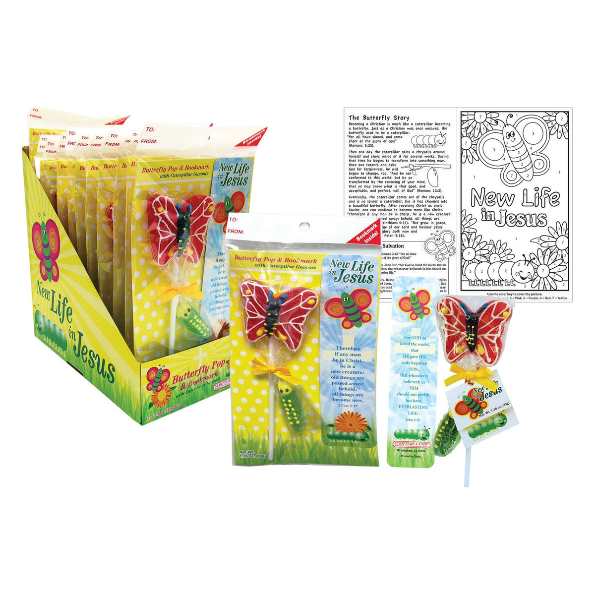 Close-up of Scripture Candy Easter Sampler 3-Pack as it comes out of the package