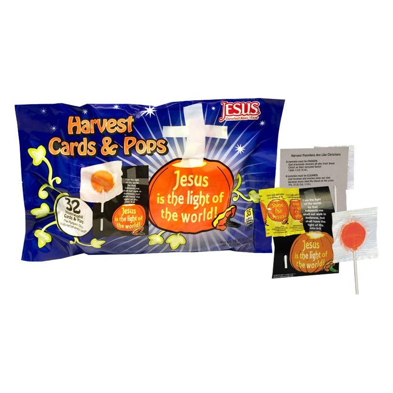 Scripture Candy Harvest Cards & Orange Lollipops, front of the package