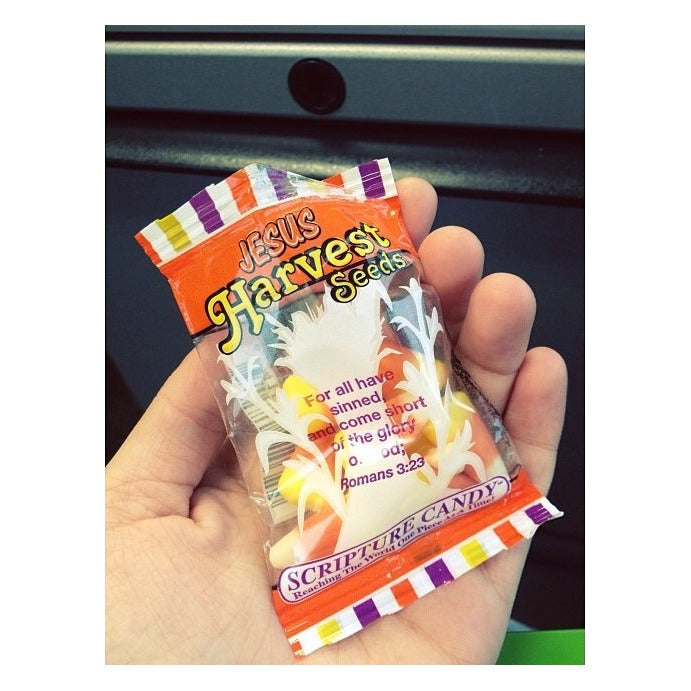 Scripture Candy Jesus Harvest Seeds Candy Corn shown in use