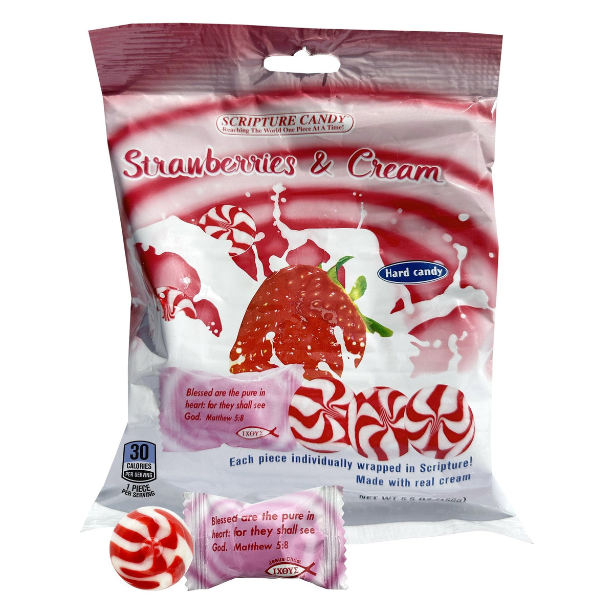 Scripture Candy Strawberry & Cream Hard Candy, front of the package