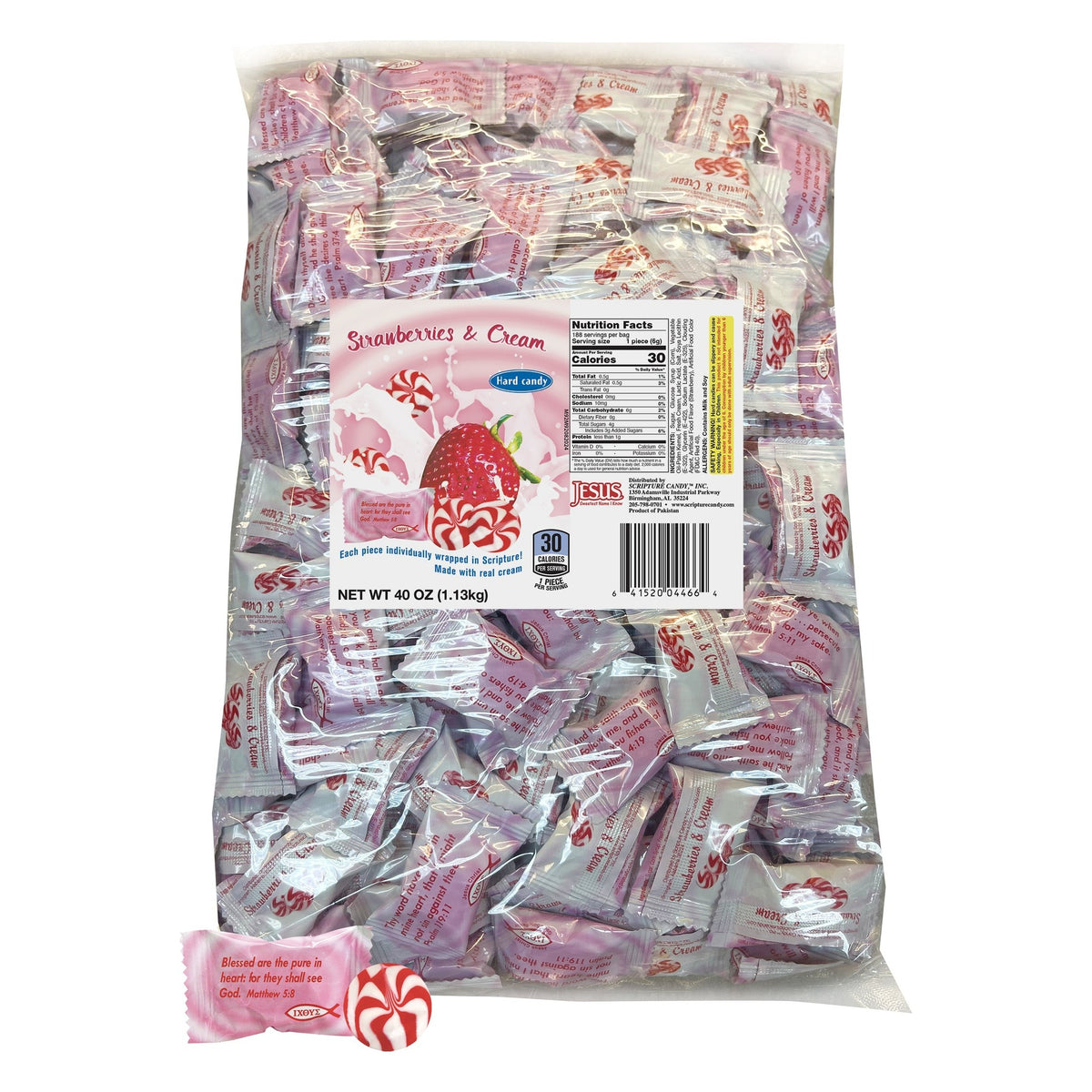 Scripture Candy Strawberries & Cream Hard Candy, front of the package
