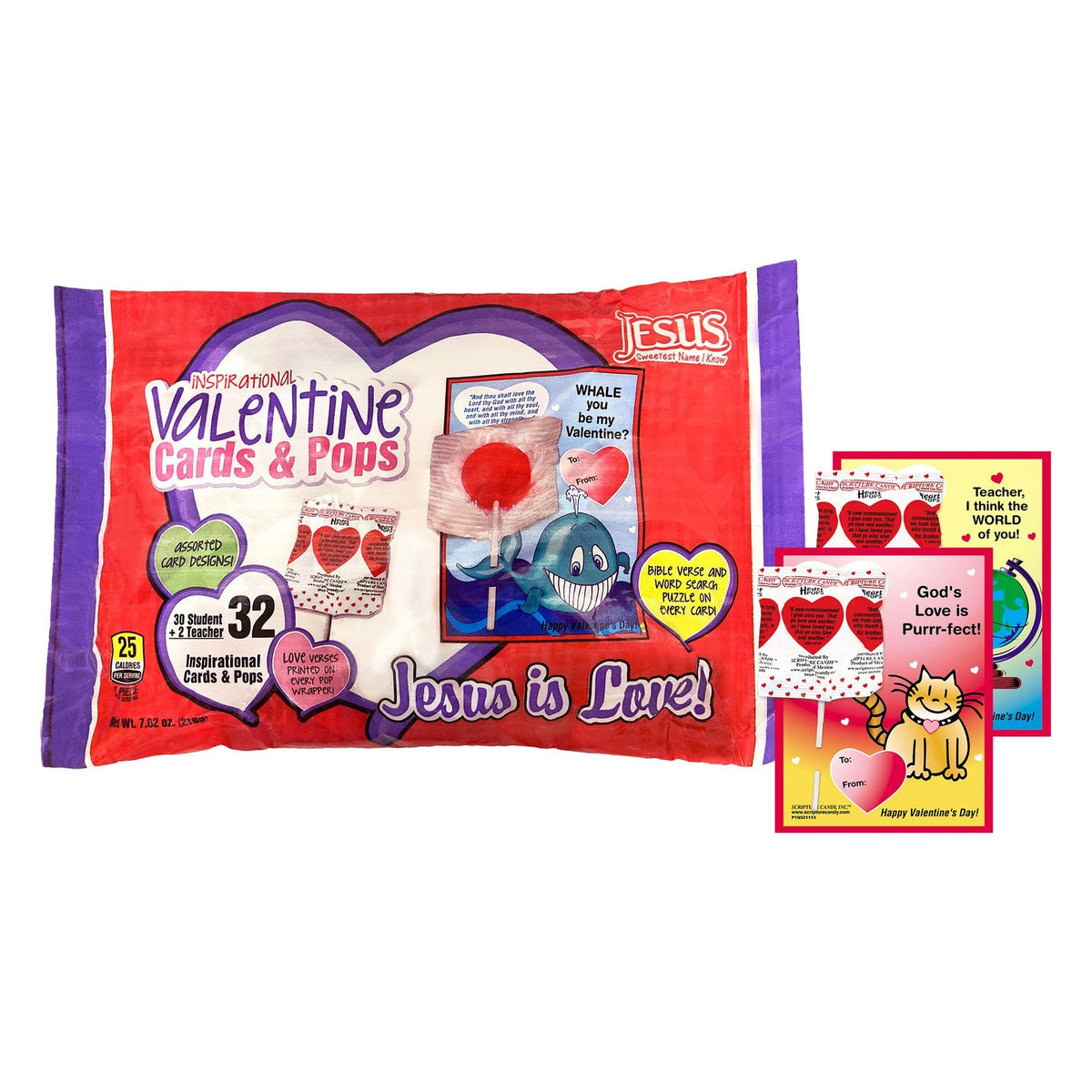 Scripture Candy Valentine Cherry Pops & Cards, front of the package