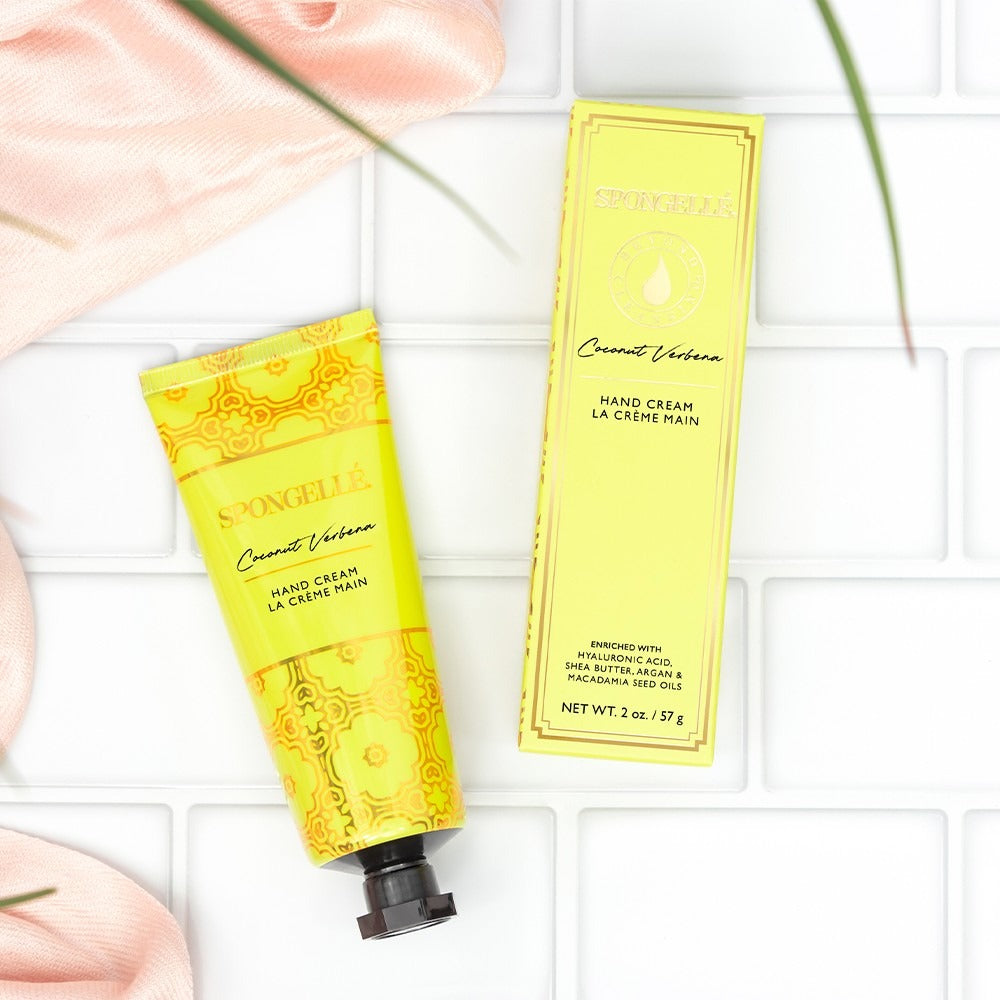 Spongellé Coconut Verbena Hand Cream styled on a table