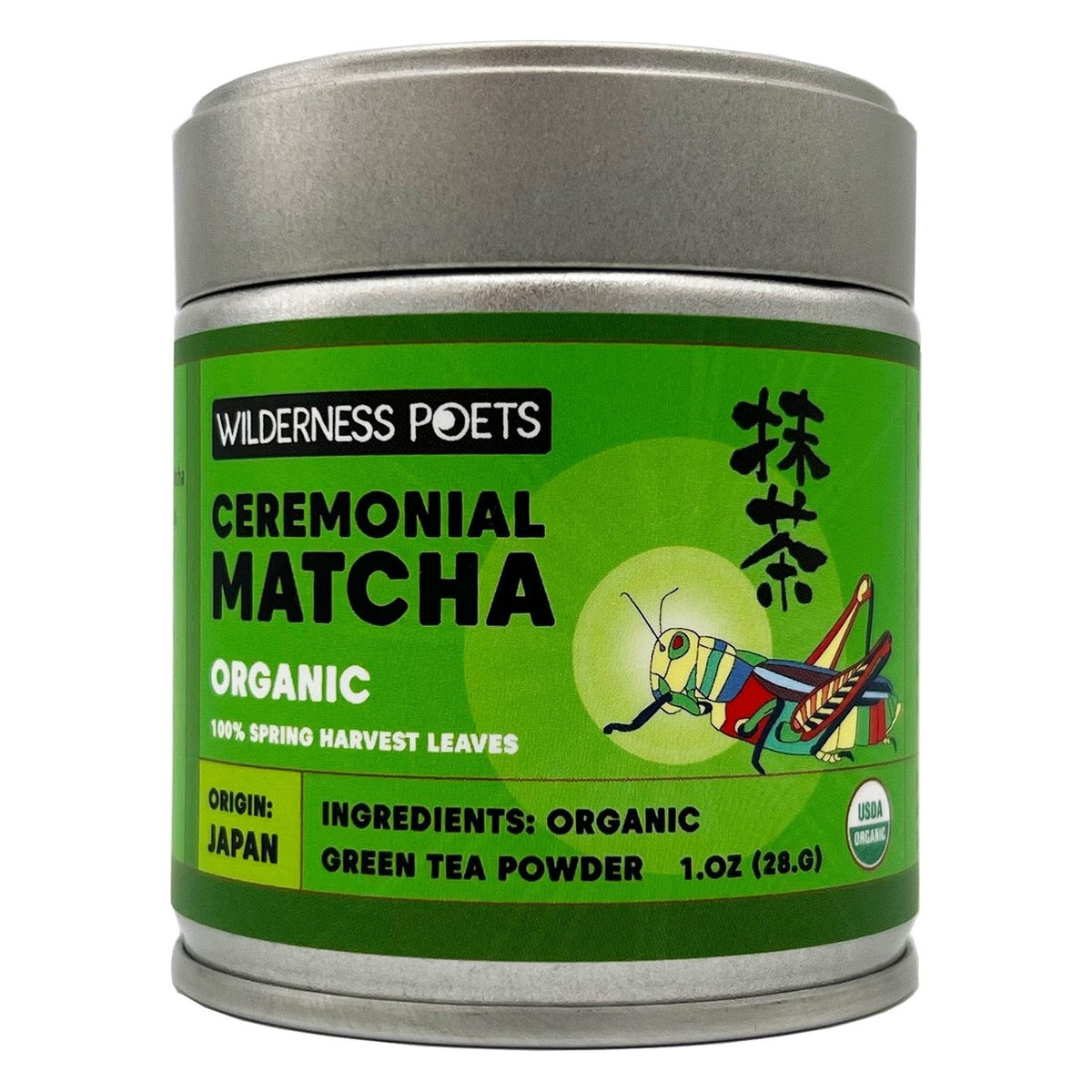 Wilderness Poets Ceremonial Grade Matcha Green Tea Powder, front of the package
