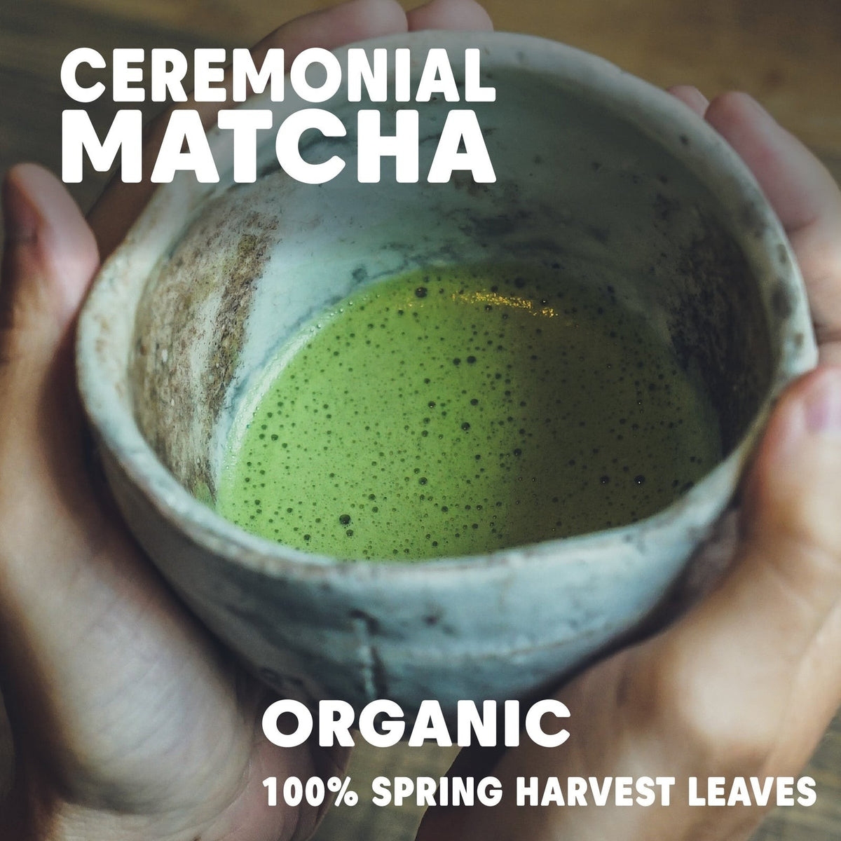 Close-up of Wilderness Poets Ceremonial Grade Matcha Green Tea Powder as it comes out of the package