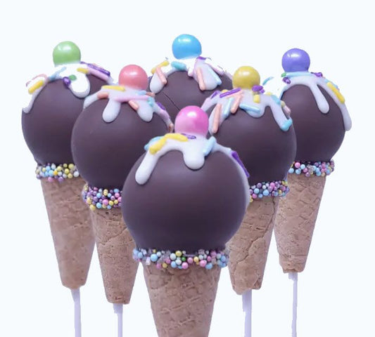 Wild Angel Treats Artisanal Ice Cream Cone Cake Pops | Pastel Rainbow - Chocolate