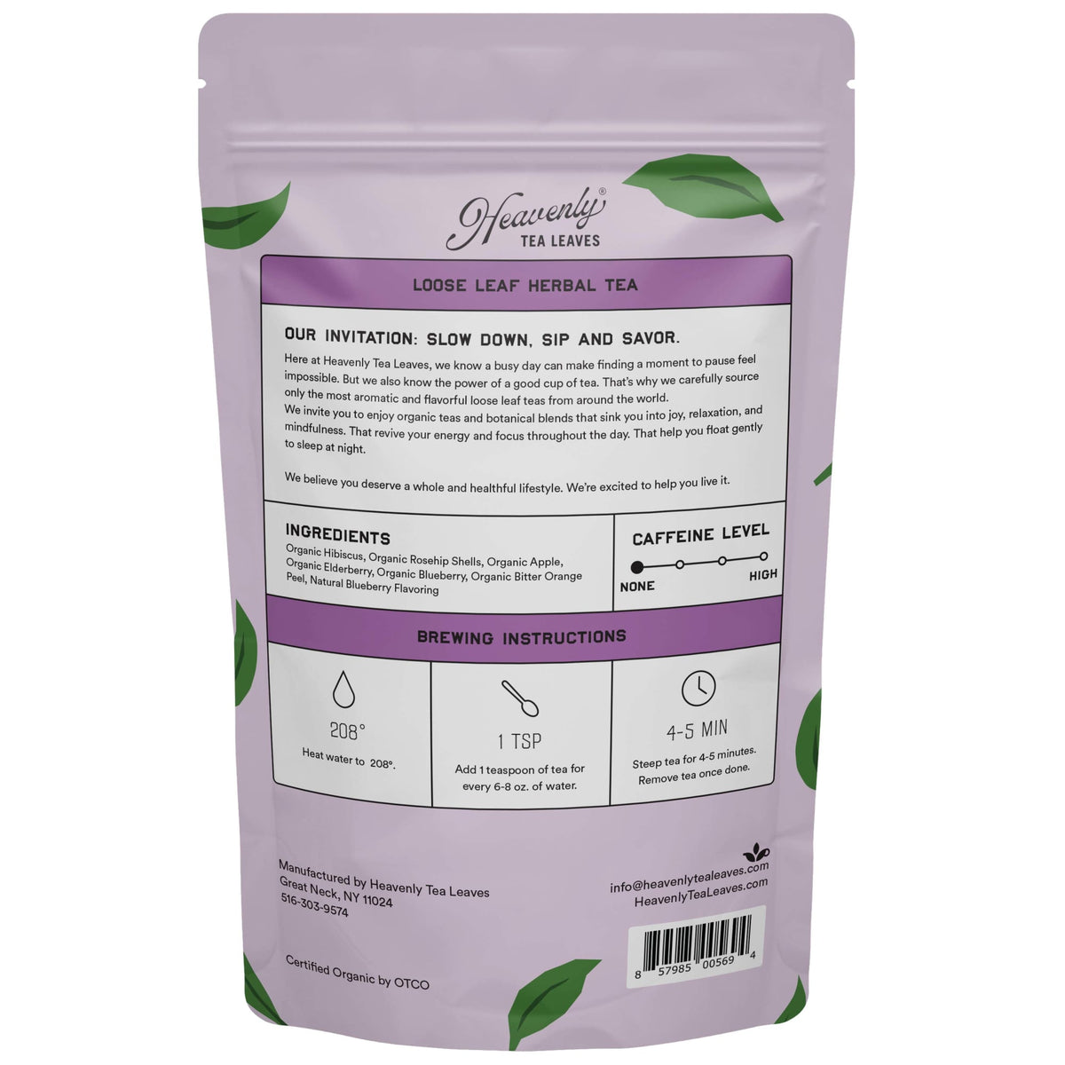 Heavenly Tea Leaves Organic Blueberry Delight, Bulk Loose Leaf Herbal Tea, 1 lb. HLH401-16