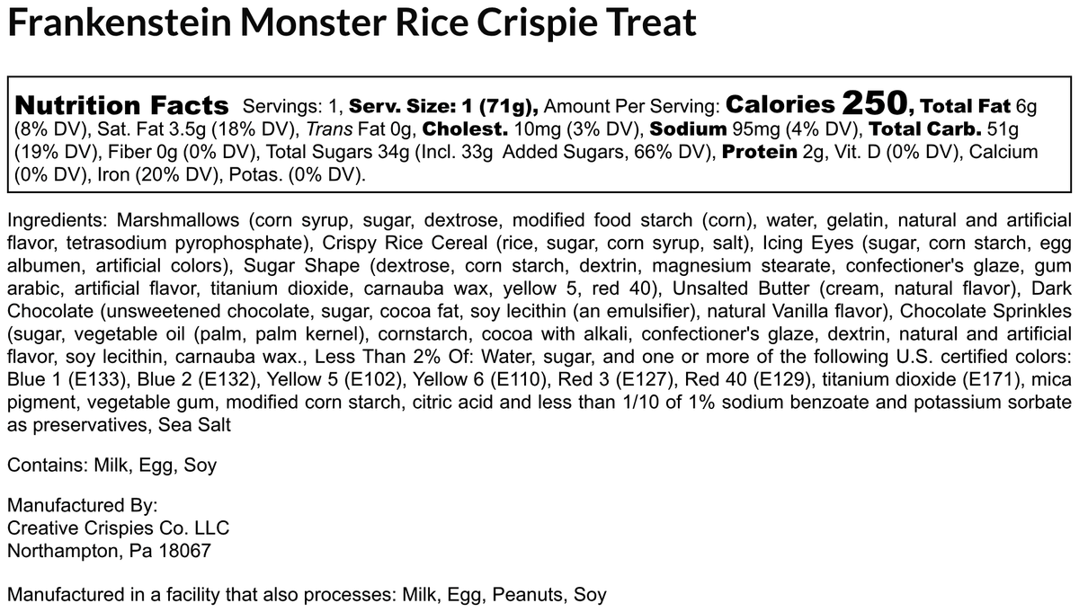 Halloween Frankenstein Rice Crispie Treats