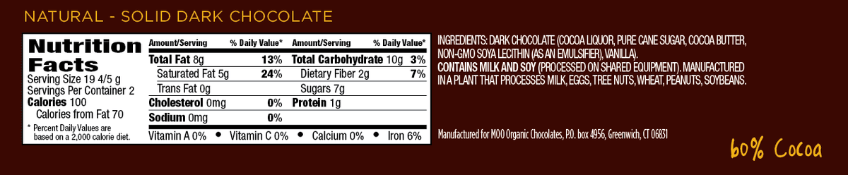 Natural Dark Chocolate Large Bar, 1.4 oz 020