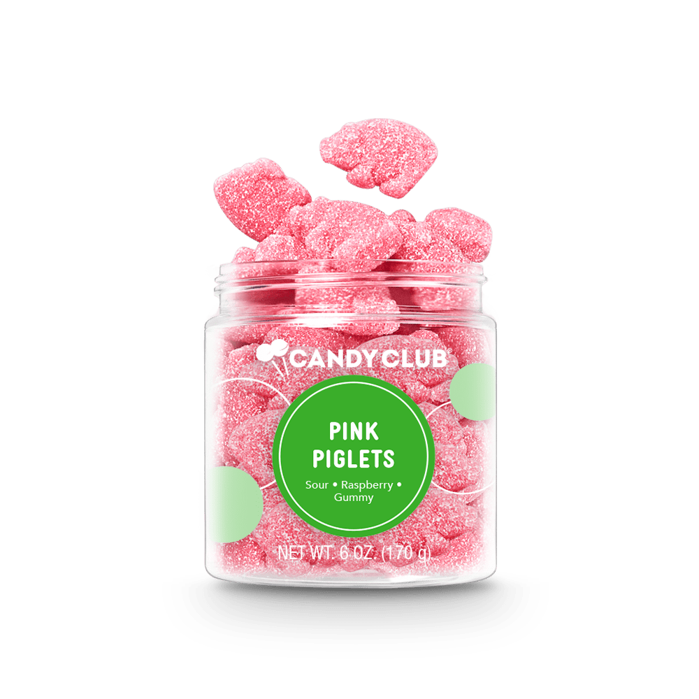 Candy Club Pink Piglets berry gummy candy in a 6 oz cup