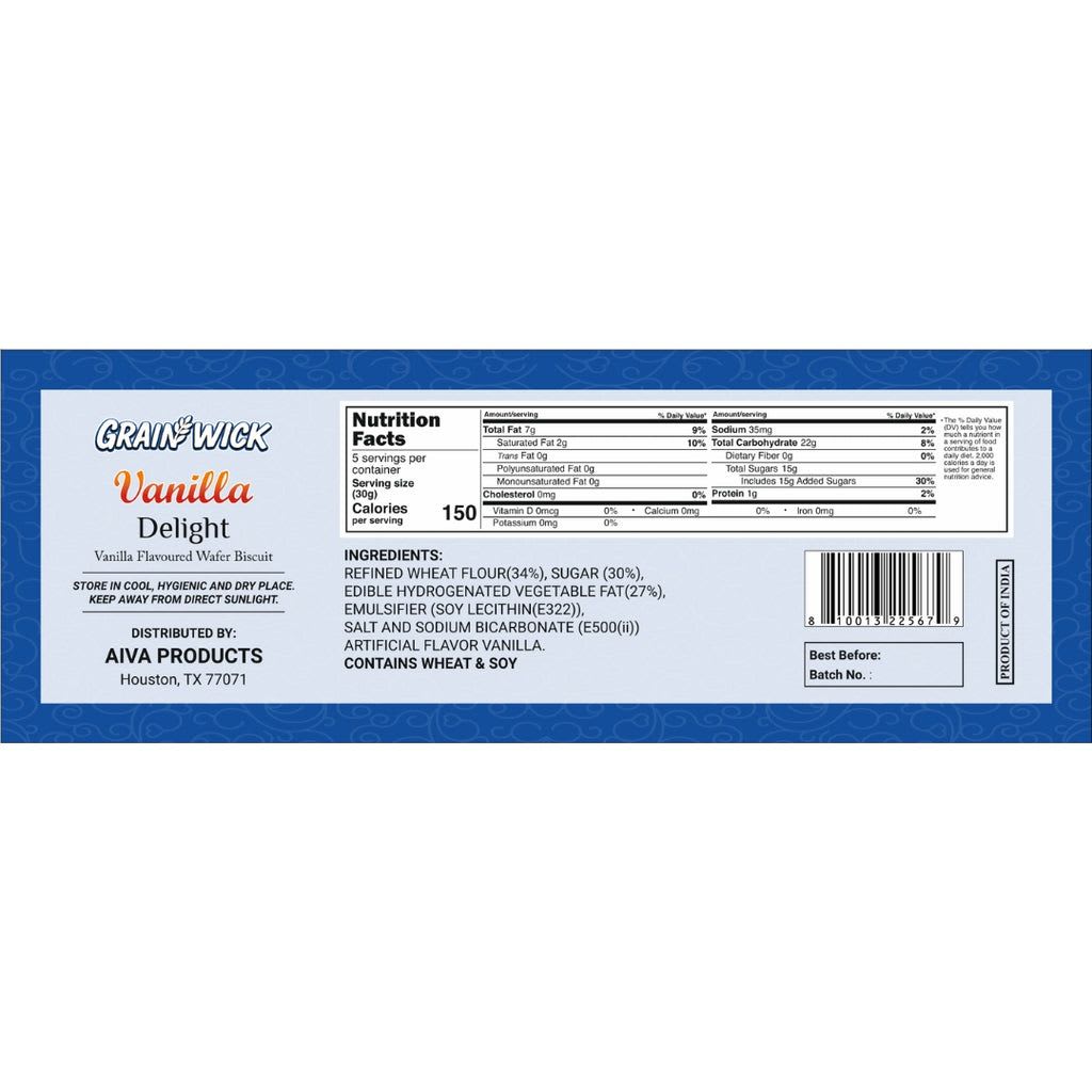 Aiva Vanilla Wafer Biscuit 5.29 OZ (Pack of 12) 34116X12