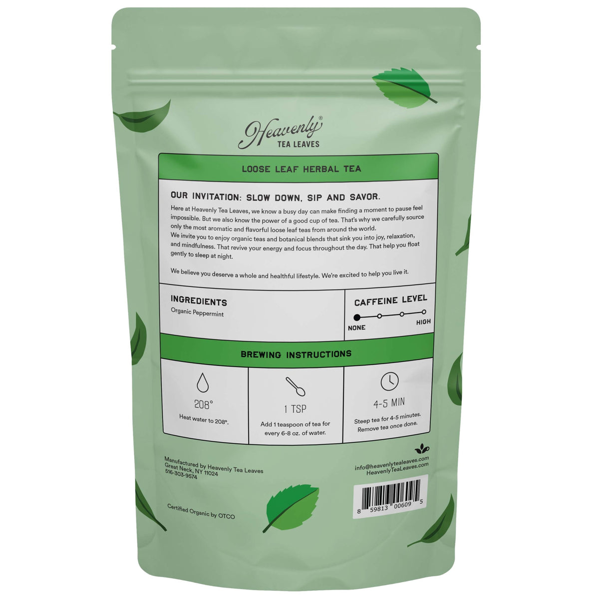 Heavenly Tea Leaves Organic Peppermint, Bulk Loose Leaf Herbal Tea, 1 lb. HCH950-16