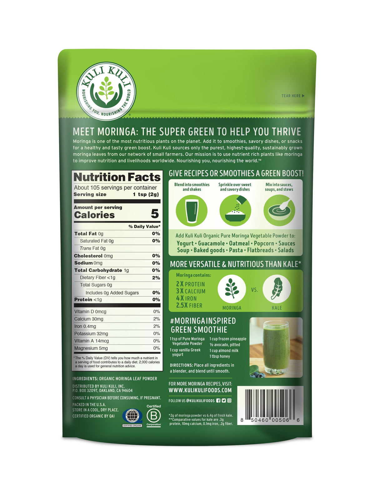 Polvo de Moringa Pura Orgánica
