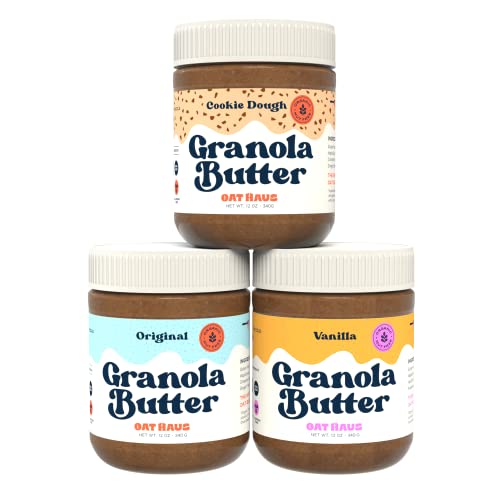 Oat Haus Organic Variety Granola Butter | Original, Vanilla, Cookie Dough | Peanut-free, Almond (Tree-Nut) Free, & School-Safe | Sunflower Seed & Cookie Butter Alternative | 12 oz (Pack of 3)