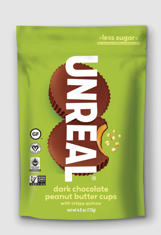 UNREAL Coupes croustillantes au chocolat noir, au quinoa et au beurre de cacahuète - Végétalien, sans gluten, moins de sucre (6 sachets) 