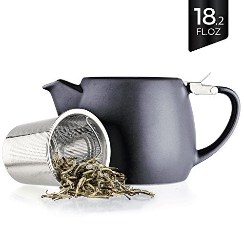 Tealyra - Pluto Porcelain Small Teapot Blue - 18.2-ounce (1-2 cups) - Matte Finish - Stainless Steel Lid and Extra-Fine Infuser To Brew Loose Leaf Tea - 540ml