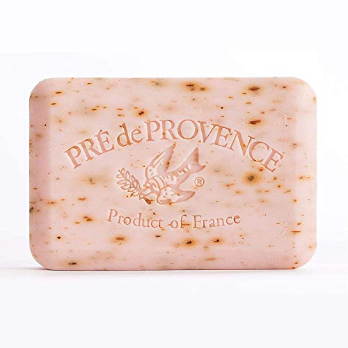 Barra de jabón artesanal Pre de Provence, enriquecida con manteca de karité orgánica, cuidado natural de la piel francés, cuádruple molido para una espuma rica y suave, pétalo de rosa, 8.8 onzas 