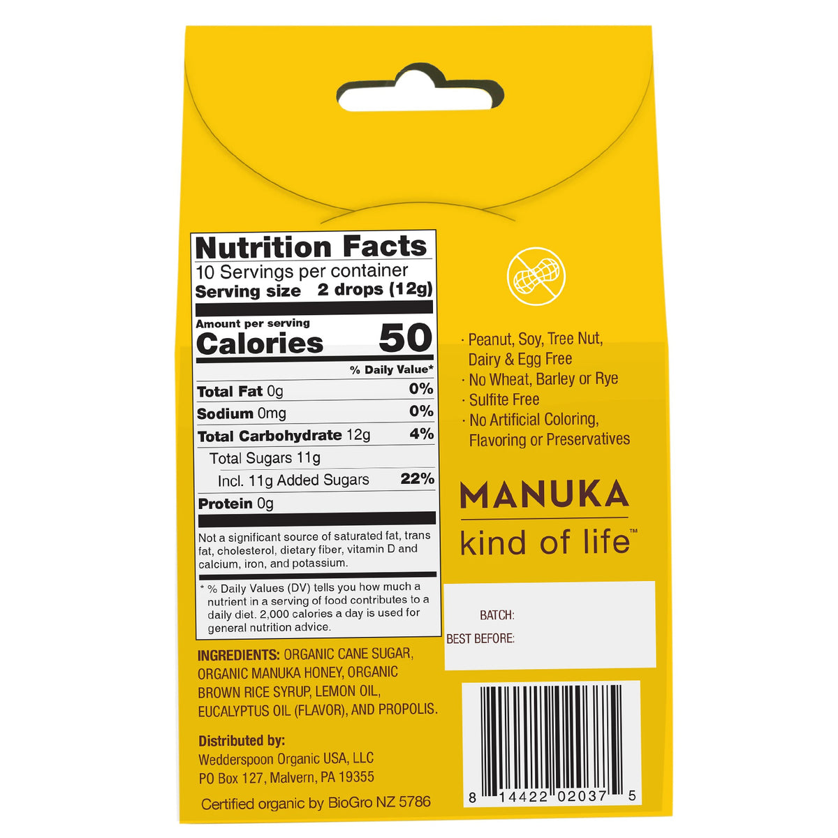 Gotas de miel de Manuka orgánica de limón