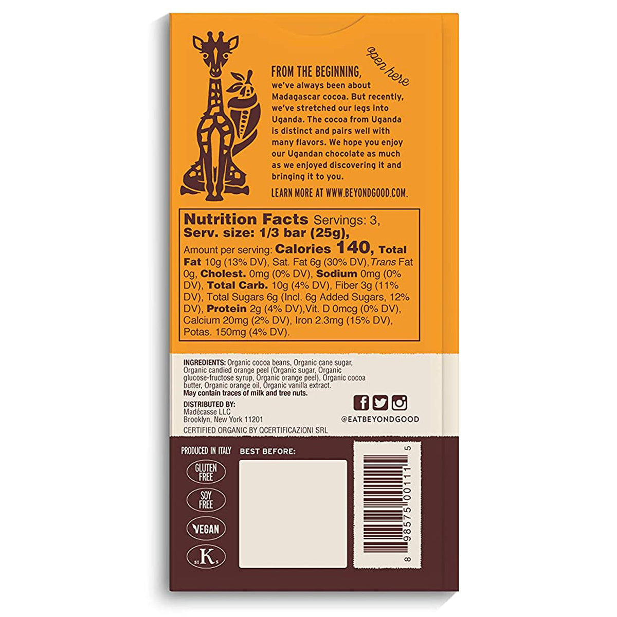 Zeste d'Orange 73% Cacao d'Origine Unique d'Ouganda