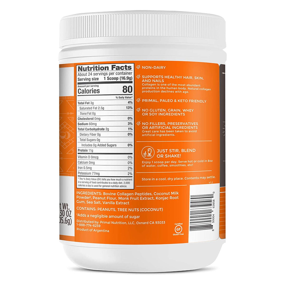 Primal Kitchen Collagen Fuel Drink Mix, Peanut Butter