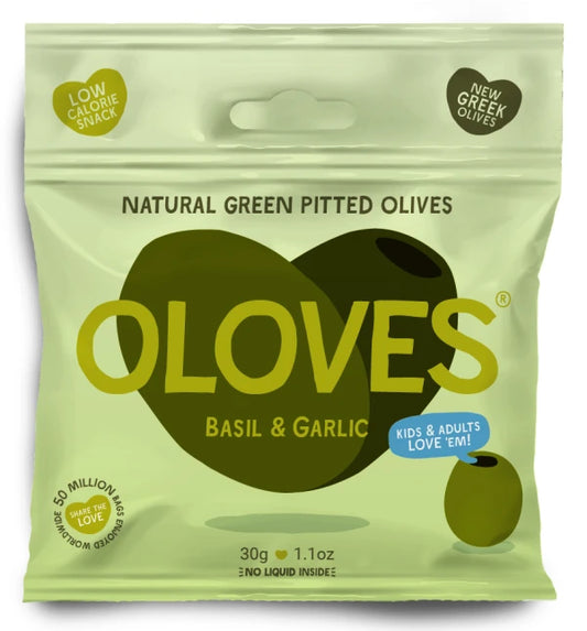 Oloves - Aceitunas verdes deshuesadas con albahaca y ajo - Aceitunas verdes deshuesadas con albahaca y ajo, 10 unidades 