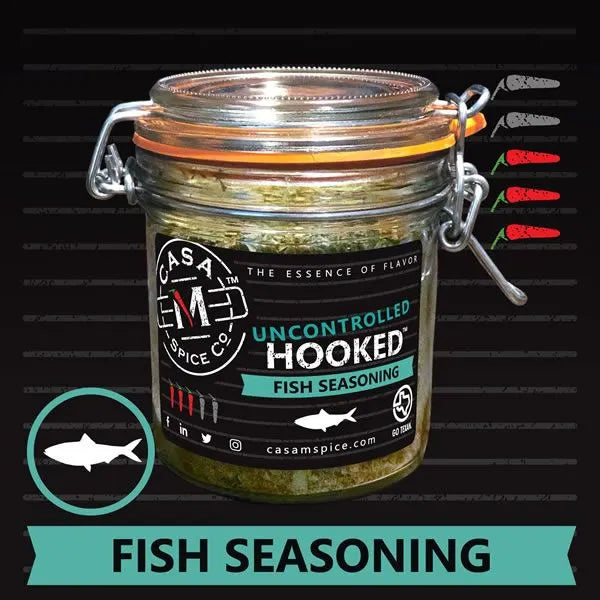 Hooked Fish Seasoning - Uncontrolled (2X the Heat) - 9 oz Glass Jar