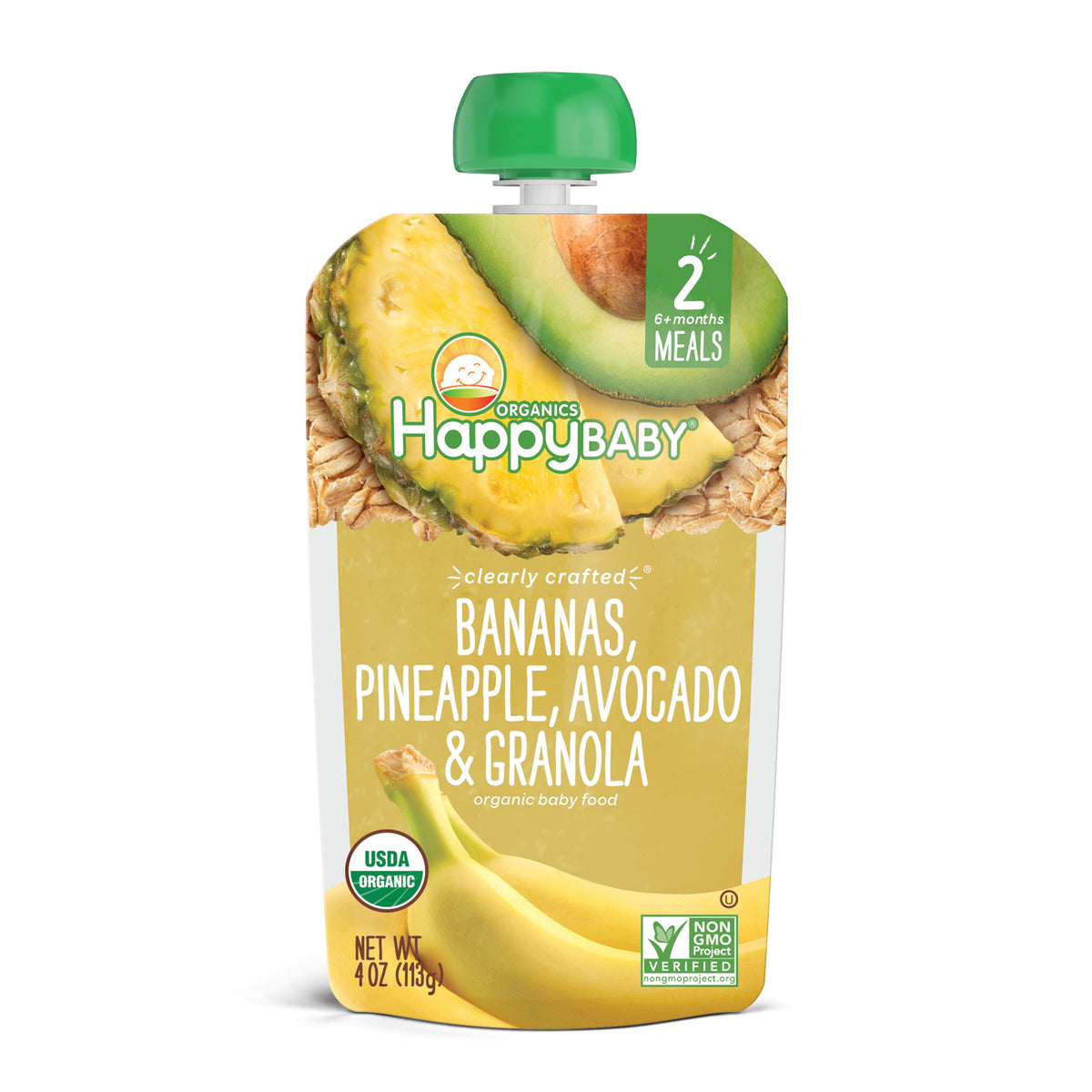 Claramente elaborado: bolsa de plátanos, piña, aguacate y granola