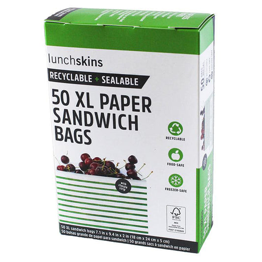 Recyclable + Sealable Non-Wax Paper XL Sandwich Bags w/Closure Strip