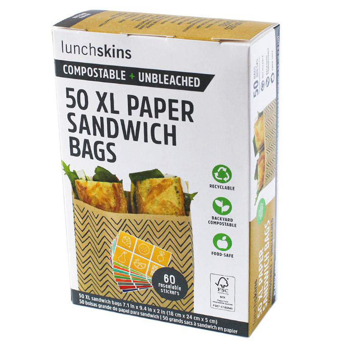 Sacs à sandwich en papier compostables et non blanchis avec autocollants refermables