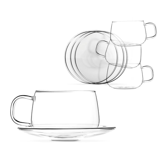 Tealyra La Lune Vasos para té y café, juego de 4, vasos de vidrio transparentes y livianos, 10.1 fl.oz