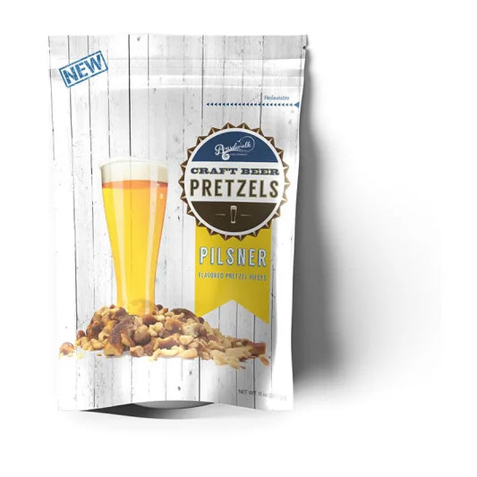 Piezas de pretzel con sabor a cerveza Pilsner - Bolsas de pie de 8 oz