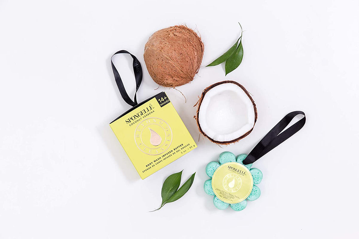 Éponge de bain aux fleurs sauvages de verveine et de noix de coco
