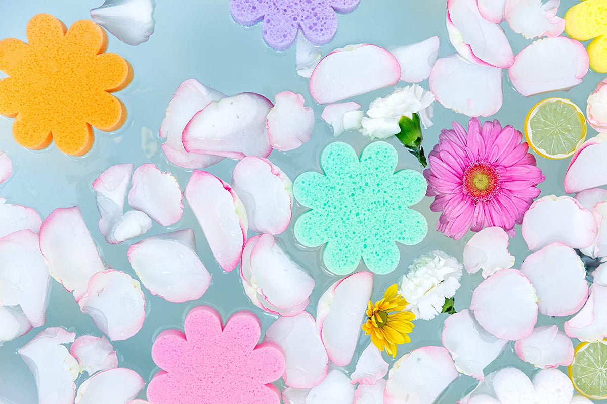 Éponge de bain aux fleurs sauvages de verveine et de noix de coco